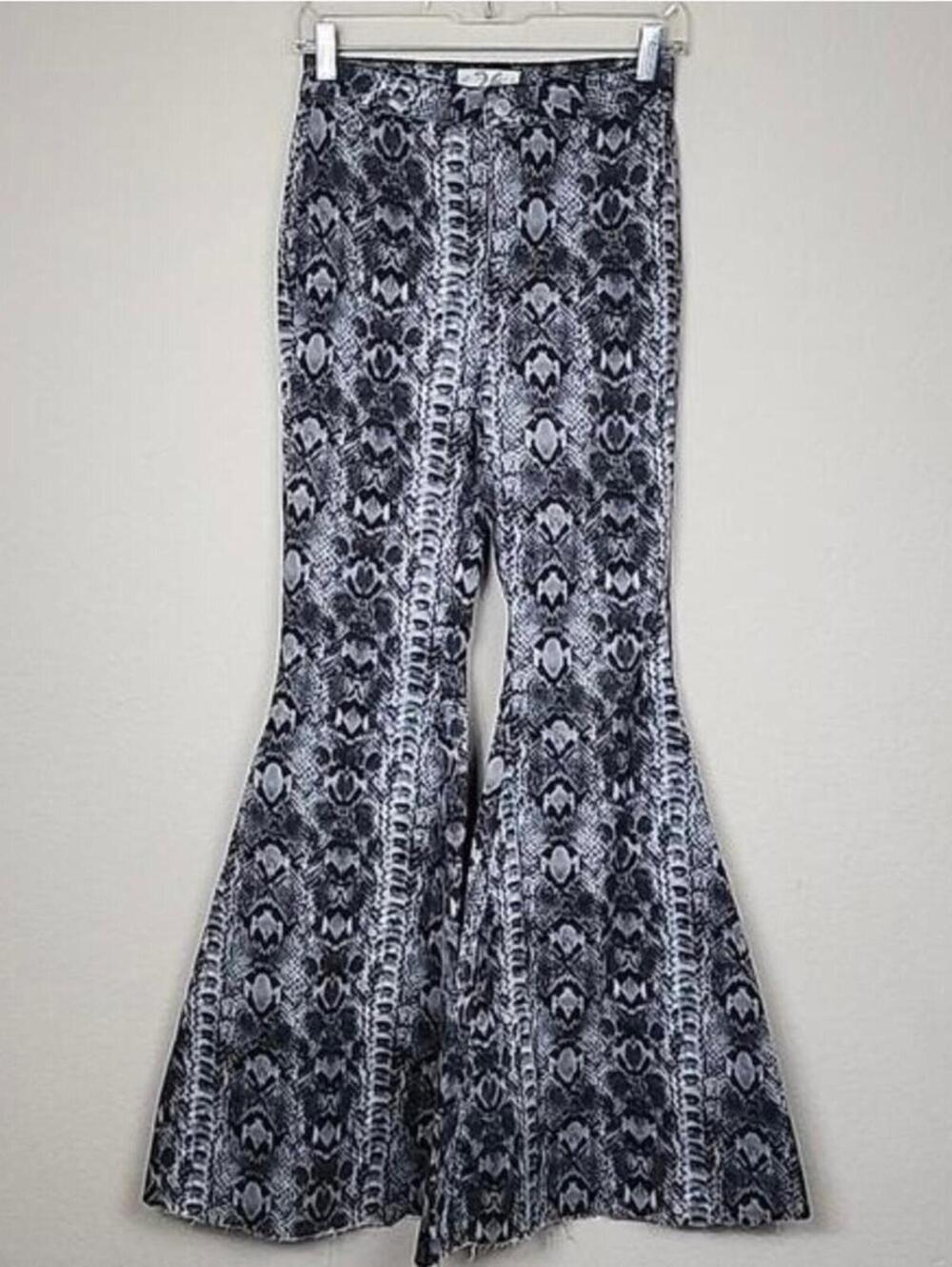 Free People Snake Print Size 26 Grey Pants Flares